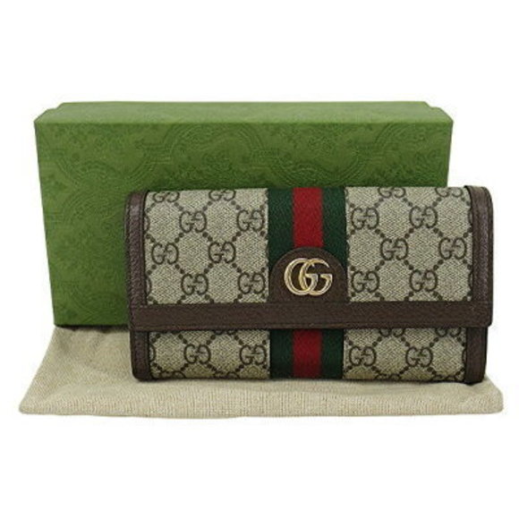 Gucci Ophidia GG Supreme Continental Wallet Web Stripe Beige Ebony - Picture 1 of 5